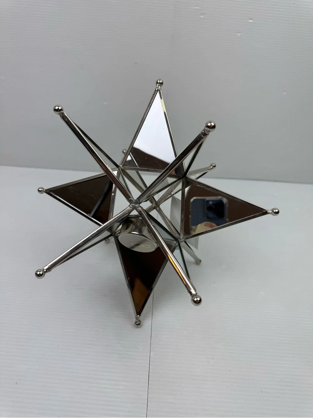 VTG Silver Mirrored Metal Star Tealight Candle Holder Geometric 3D Table Center